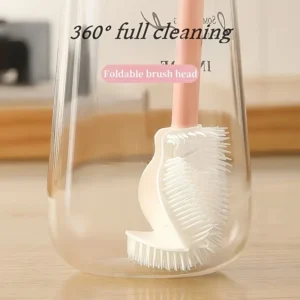Foldable reusable silicone cleaning brush with long handle design for bottles and cups