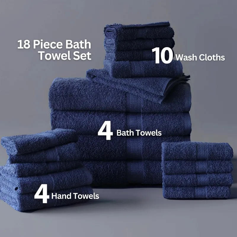 18-Piece 100% Cotton Soft Durable Super Absorbant Towel Set - Image 2