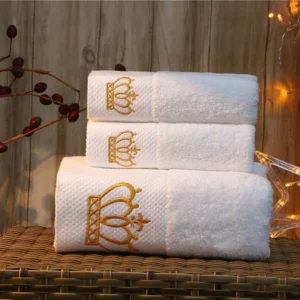 Embroidered Crown White bath towel 5stars Hotel Towels 100% Quality Towel Set