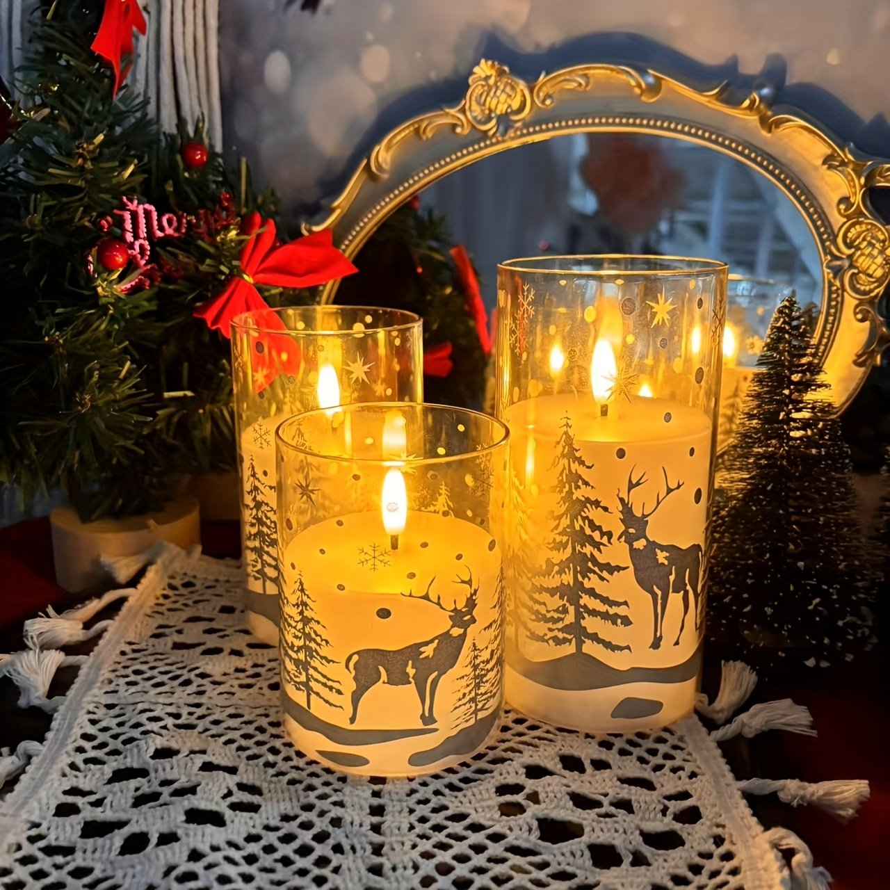3pcs LED Flameless Elk Print Candles with Remote Control - Image 3