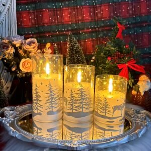 3pcs LED Flameless Elk Print Candles with Remote Control