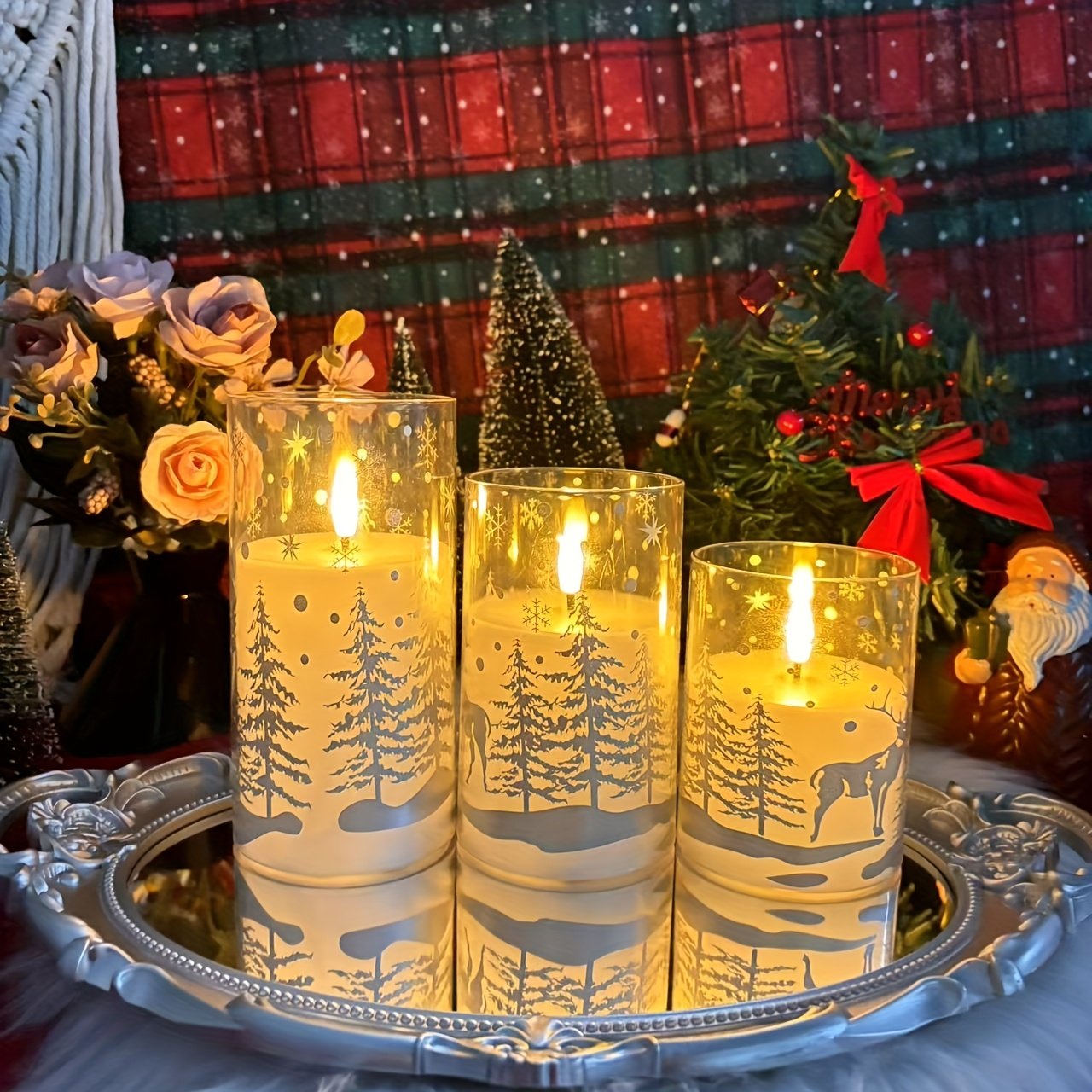 3pcs LED Flameless Elk Print Candles with Remote Control