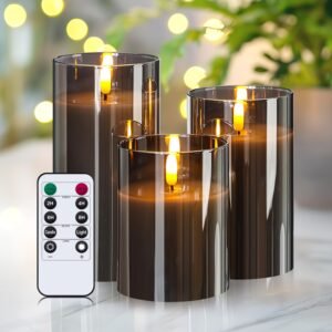 Set of 3 Flameless Candles Flickering with Remote and Timer