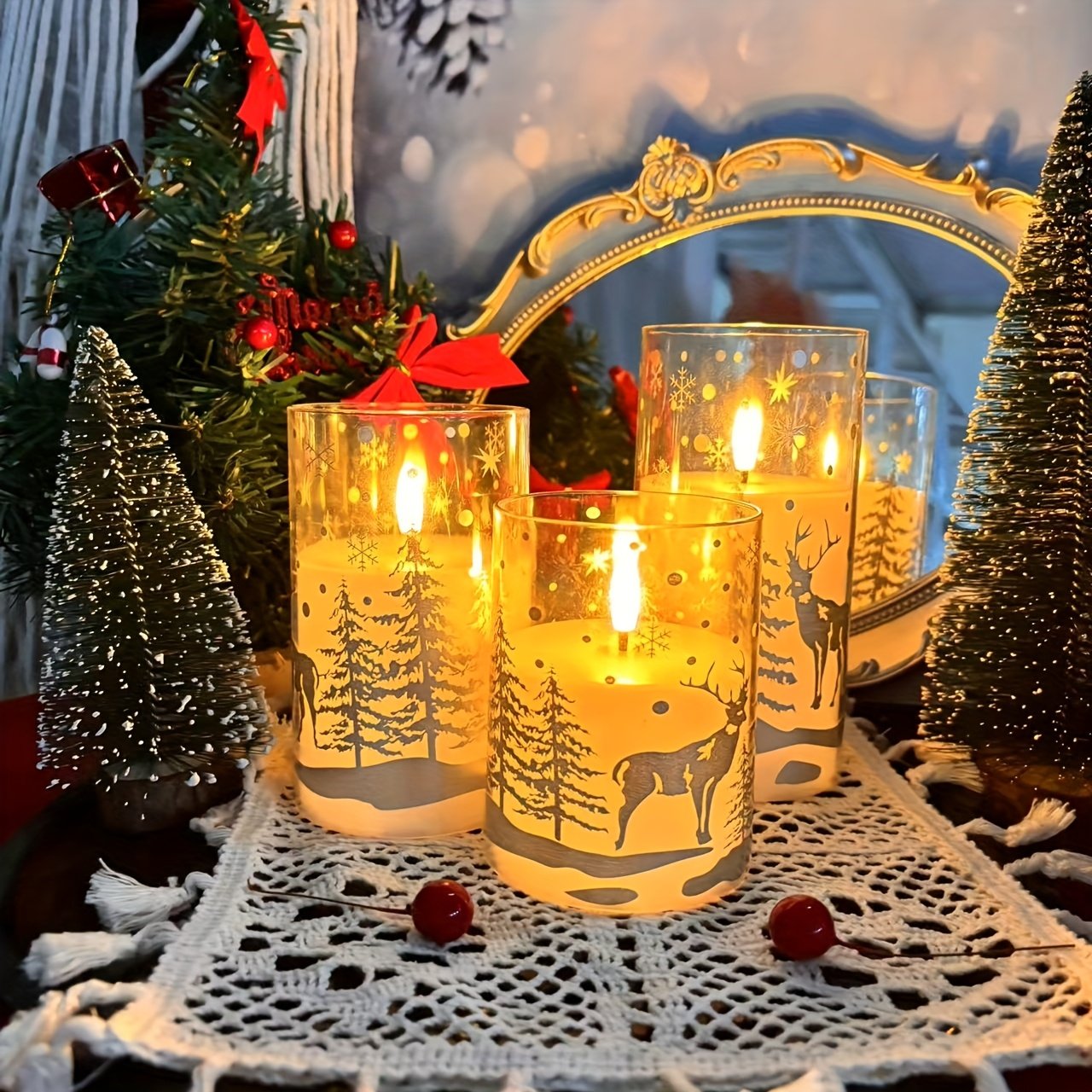 3pcs LED Flameless Elk Print Candles with Remote Control - Image 2